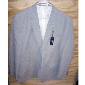Men's NWT Chaps Navy Pinstripe Suit Jacket  48L Seersucker Blazer Preppy